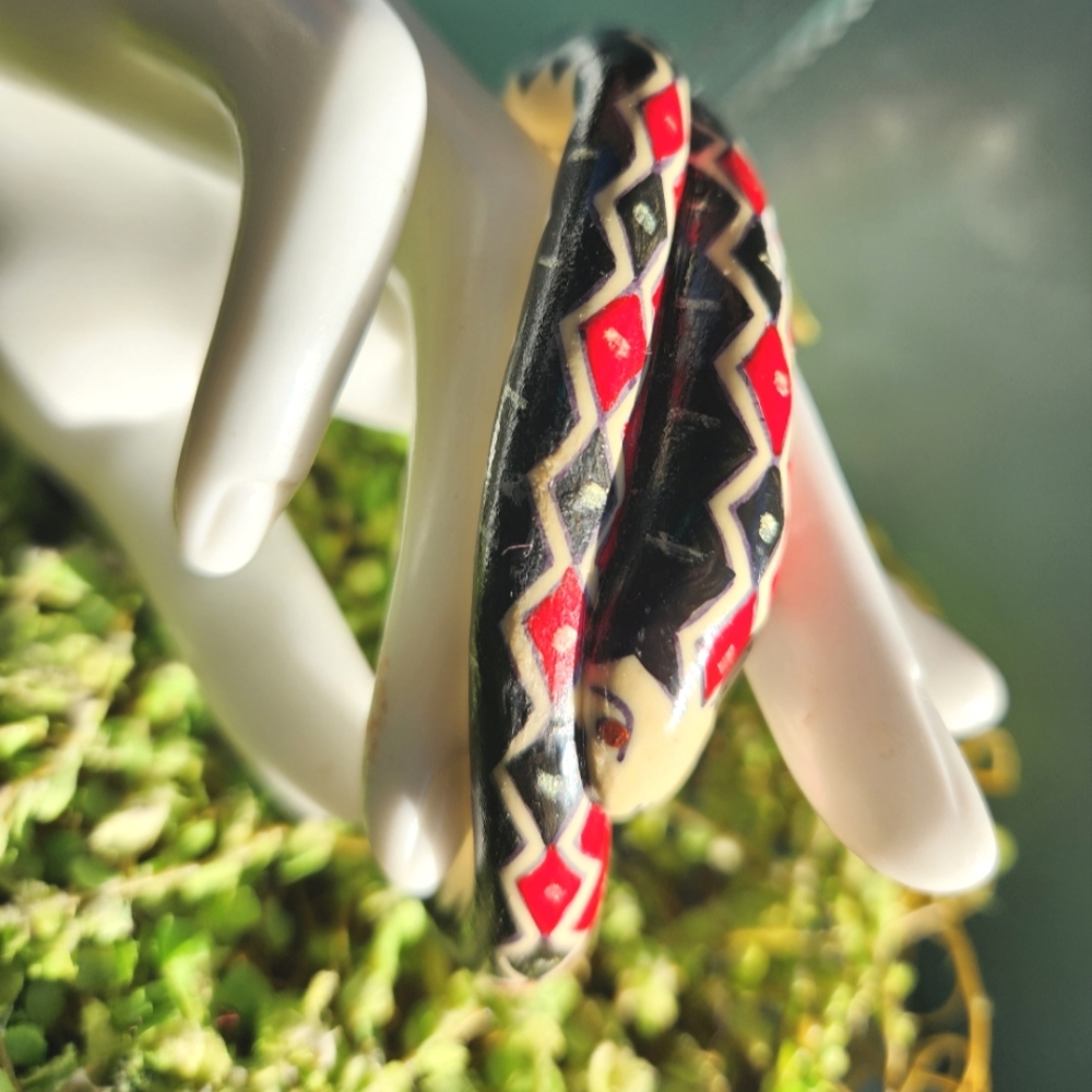 20s SNAKE Serpent Cuff Bangle Art Deco Ivorine Harlequin Handpainted Bracelet - Picture 13 of 16